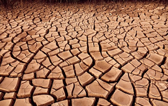 Desert. Aerial view of a beautiful cracks in the ground. texture, deep crack. Effects of heat and drought. effects of global warming. cracked desert landscape.