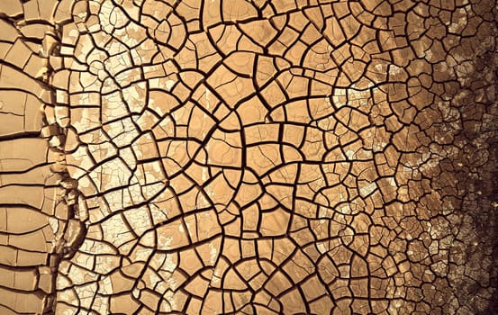 Desert. Aerial view of a beautiful cracks in the ground. texture, deep crack. Effects of heat and drought. effects of global warming. cracked desert landscape.