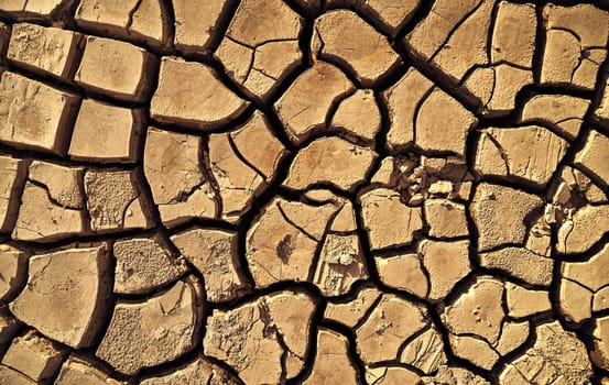 Desert. Aerial view of a beautiful cracks in the ground. texture, deep crack. Effects of heat and drought. effects of global warming. cracked desert landscape.