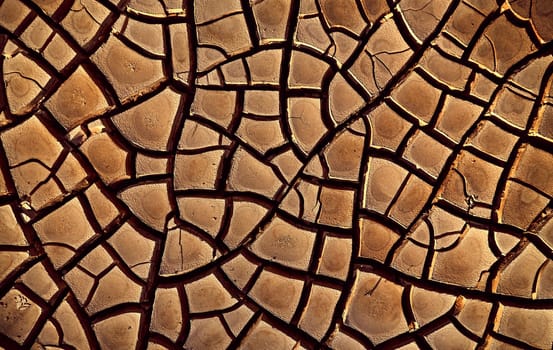 Desert. Aerial view of a beautiful cracks in the ground. texture, deep crack. Effects of heat and drought. effects of global warming. cracked desert landscape.