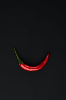 Red hot chili pepper on black background. Seasoning for real men. Fire seasoning.