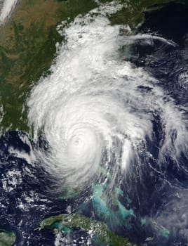 Eye of the Hurricane. Hurricane on Earth. Typhoon over planet Earth. Category 5 super typhoon approaching the coast. View from outer space. (Elements of this image furnished by NASA)