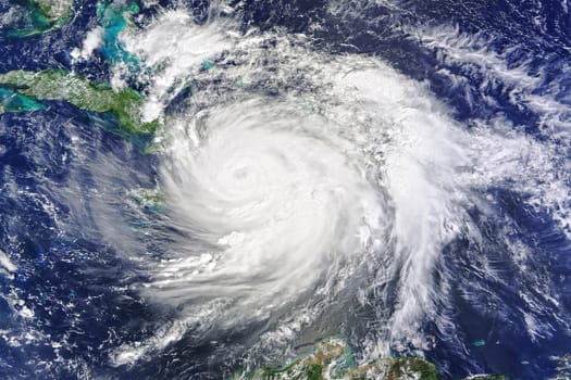 Eye of the Hurricane. Hurricane on Earth. Typhoon over planet Earth. Category 5 super typhoon approaching the coast. View from outer space. (Elements of this image furnished by NASA)