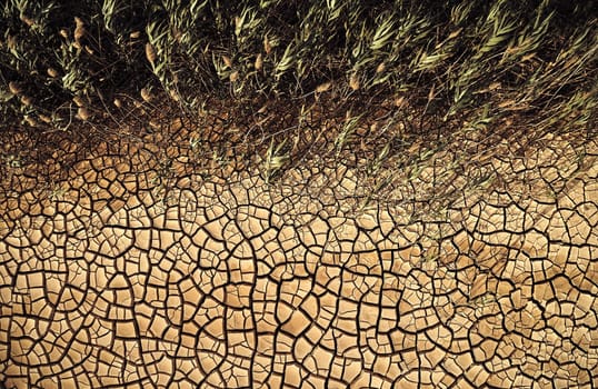 Desert. Aerial view of a beautiful cracks in the ground. texture, deep crack. Effects of heat and drought. effects of global warming. cracked desert landscape.