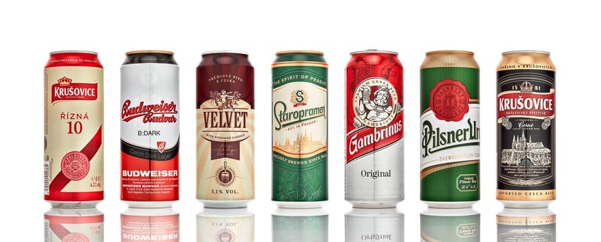 Set of popular Czech beer in cans 21.06.2019, Rostov-on-Don, Russia.