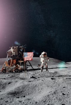 Man on the moon. Astronaut on lunar (moon) landing mission. Elements of this image furnished by NASA.