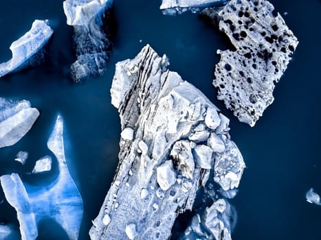 Aerial view of Glacier lagoon in Iceland during the sunrise