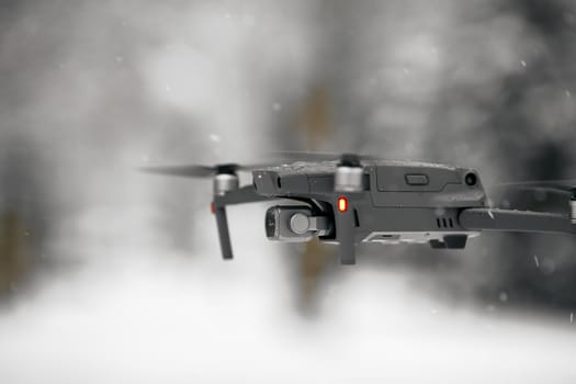 DJI Mavic 2 Pro, flying in wet snow conditions. DJI Mavic 2 Pro one of the most portable drones in the market, with Hasselblad camera. 07.12.2018 Rostov-on-Don, Russia