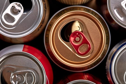 Empty aluminium drinks cans for recycling. 11.06.2019 Rostov-on-Don, Russia