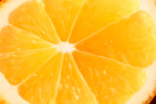 Bright yellow lemon. Close-up of a lemon slice. juicy fruit in the section.