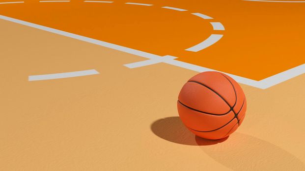 3d illustration of a basketball on a court
