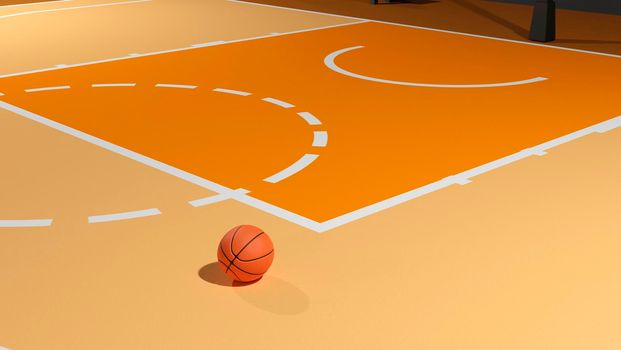3d illustration of a basketball on a court