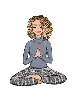 Cute girl practice mindful yoga. healthy lifestyle. High quality illustration