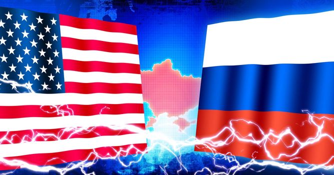 USA vs Russia (Russo-Ukrainian War ). Web banner illustration