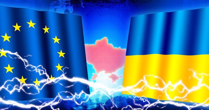 Ukraine vs EU (Russo-Ukrainian War ). Web banner illustration