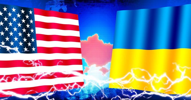 USA vs Ukraine (Russo-Ukrainian War ). Web banner illustration