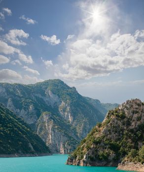 The famous Piva Canyon with its fantastic reservoir. National park Montenegro and Bosnia and Herzegovina, Balkans, Europe. Beauty world.