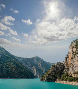 The famous Piva Canyon with its fantastic reservoir. National park Montenegro and Bosnia and Herzegovina, Balkans, Europe. Beauty world.