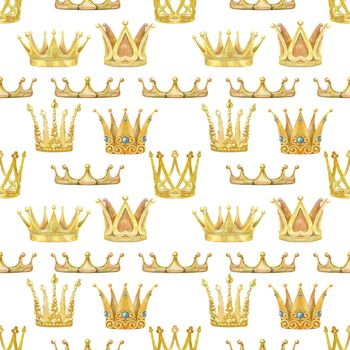 Cute seamless pattern with crown. Watercolor girly texture. Textile or wrapping design.