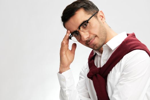 businessman portrait with glasses self confidence posing emotions business and office concept. High quality photo