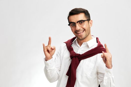 successful man with glasses self confidence posing emotions isolated background. High quality photo