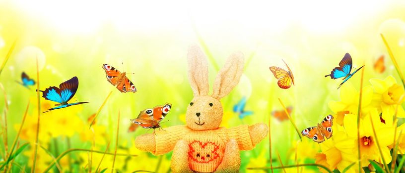 Easter composition with rabbit. Festive decoration. Happy Easter.
