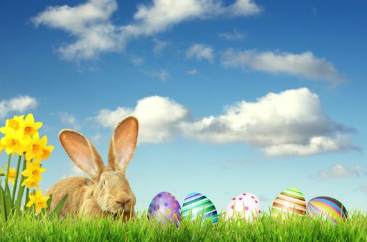 Easter composition with eggs. Festive decoration. Happy Easter.