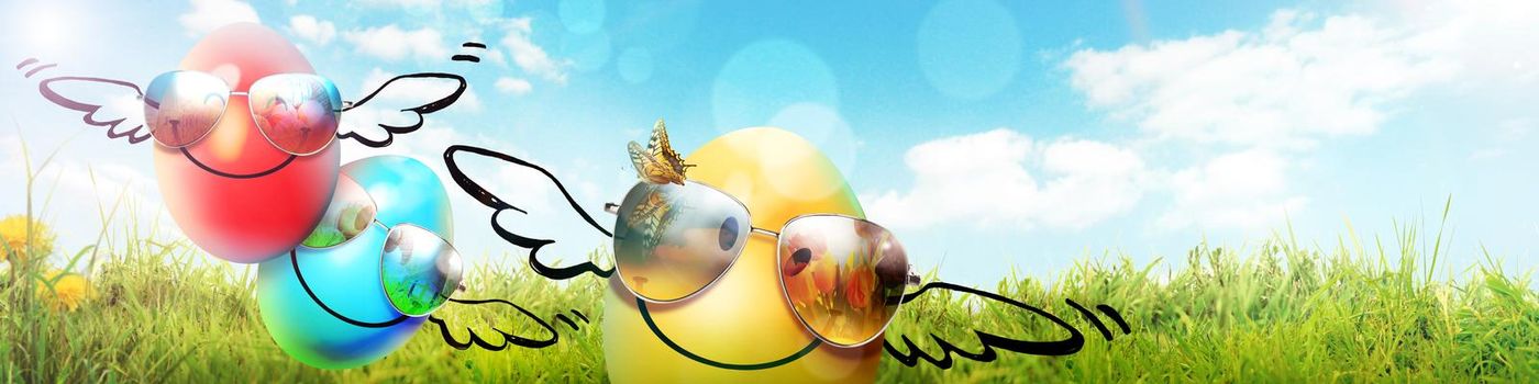 Easter composition with eggs. Festive decoration. Happy Easter.