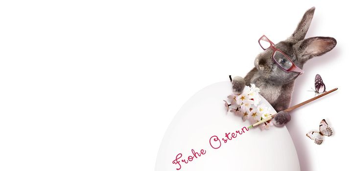 Easter composition with rabbit. Festive decoration. Happy Easter.
