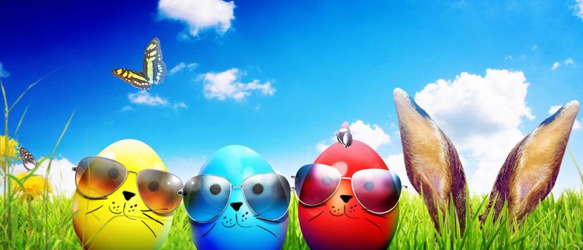 Easter composition with eggs. Festive decoration. Happy Easter.