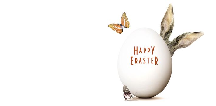 Easter composition with rabbit. Festive decoration. Happy Easter.