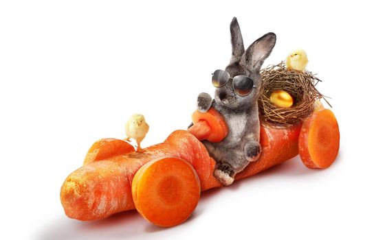Easter composition with rabbit. Festive decoration. Happy Easter.