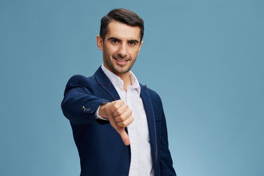 A handsome businessman hand gesture business process Quiet confidence on isolated background. High quality photo