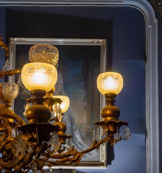 Russia, St. Petersburg 04.01.2022. Chandelier in the interior of the Yusupov Palace Theater. photo