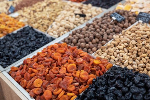 Dried fruits and nuts on local food market