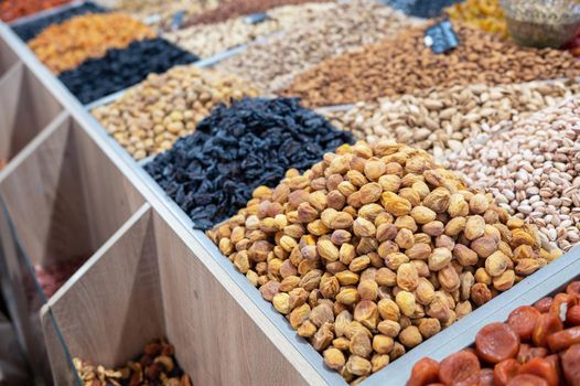 Dried fruits and nuts on local food market