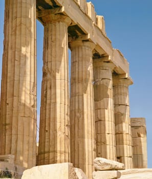 Giant pillars in Acropolis, Greece.