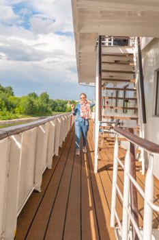 stairs on deck deck summer cruise transportation ransportation lifestyle Bow carnival, business tourists seascape cruise liner lifeboat lower deck drone