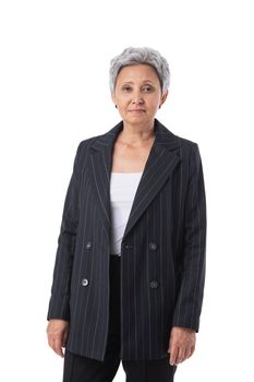 Portrait of a confident smiling senior asian business woman isolated over white background