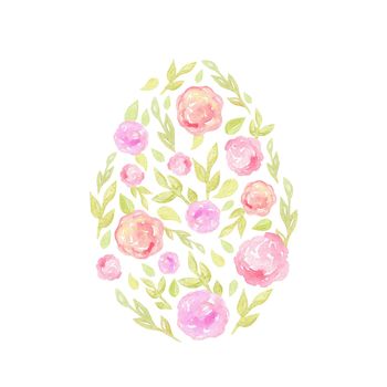 watercolor floral easter egg isolated on white background. Spring hand drawn flowers