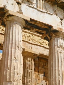 Giant pillars in Acropolis, Greece.