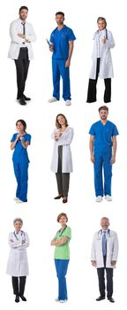 Set of medical staff people doctor nurse full length portraits isolated on white background