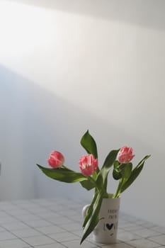 fresh pink tulips isolated on a white background.