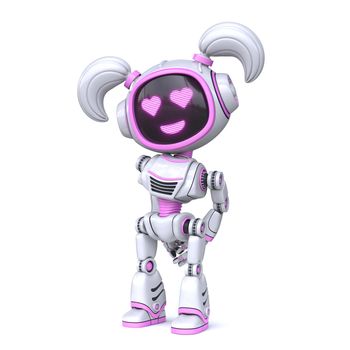 Cute pink girl robot fall in love 3D rendering illustration isolated on white background