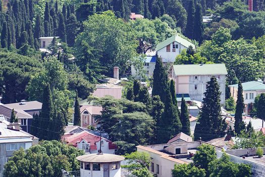 Urban landscape with a view of buildings and architecture. Yalta, Crimea