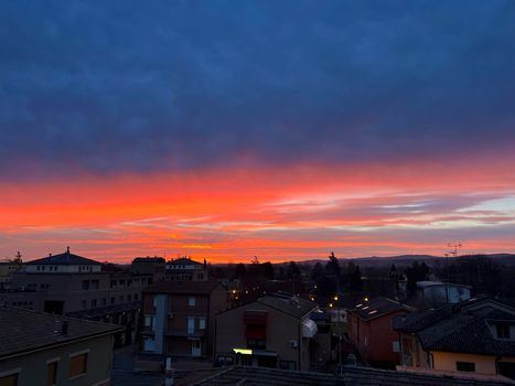 bibbiano reggio emilia beautiful panoramic sunrise over the town. High quality photo