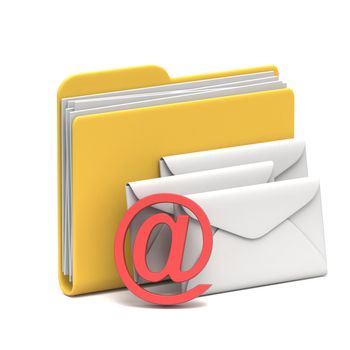 Yellow folder icon Mails 3D rendering illustration isolated on white background