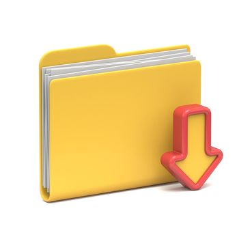 Yellow folder icon Download concept 3D rendering illustration isolated on white background