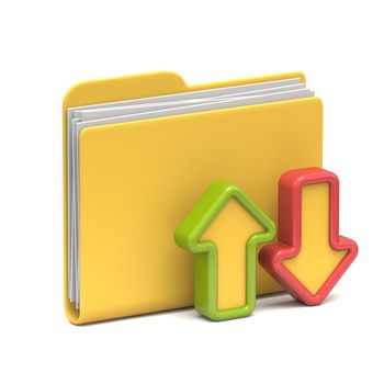 Yellow folder icon Upload and download concept 3D rendering illustration isolated on white background