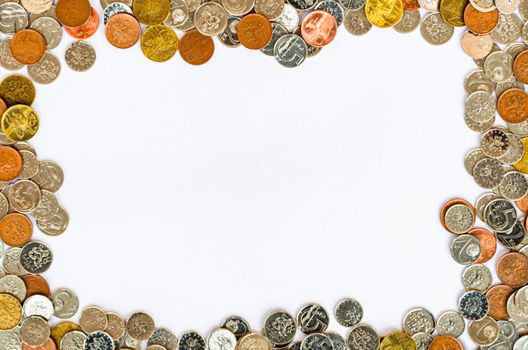 Frame of coins with white background, czech crowns.